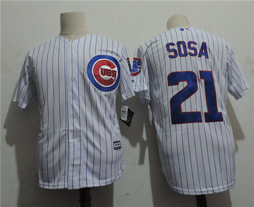 Men's Chicago Cubs #21 Sammy Sosa Majestic Cooperstown Throwback White Pinstripe Home Jersey