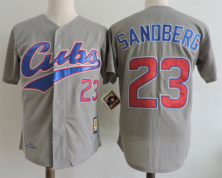 Men's Chicago Cubs #23 RYNE SANDBERG 1994 Gray Cubs Cooperstown Throwback Away Jersey