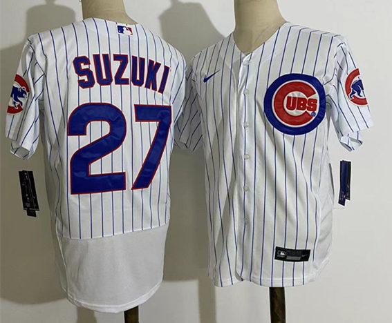 Mens Chicago Cubs #27 Seiya Suzuki Nike White Home Flex Base Player Jersey