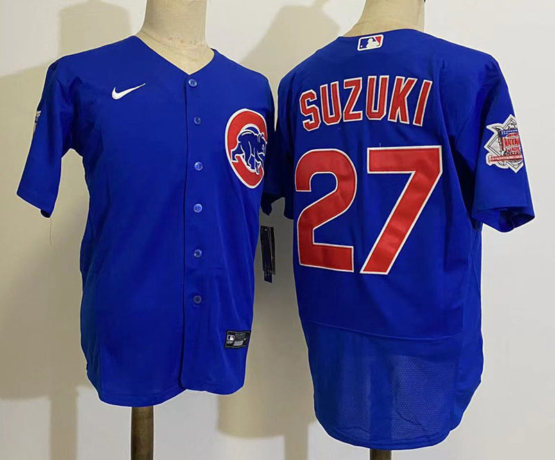 Mens Chicago Cubs #27 Seiya Suzuki Nike Royal Alternate Flex Base Player Jersey
