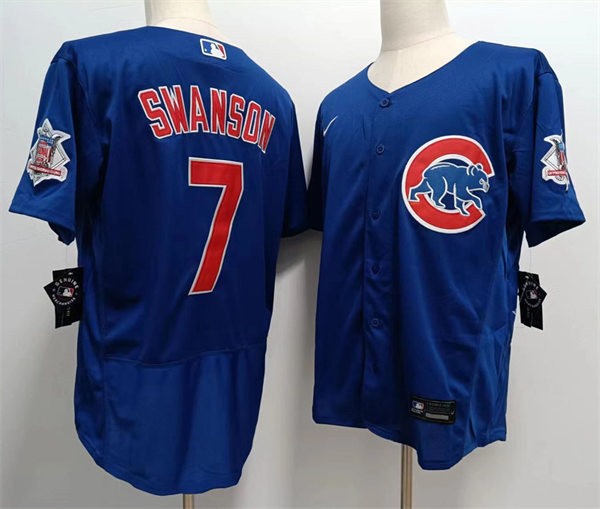 Mens Chicago Cubs #7 Dansby Swanson Nike Royal Alternate FlexBase Player Jersey