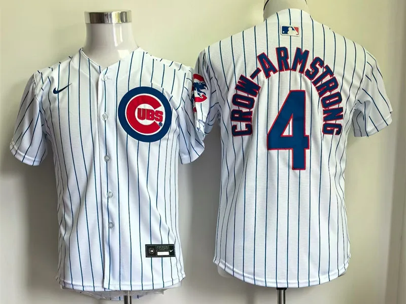 Youth Chicago Cubs #4 Pete Crow-Armstrong Nike White  Pinstripe Home Limited Player Jersey