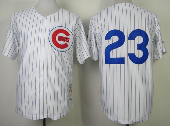 Men's Chicago Cubs #23 Ryne Sandberg white blue stripes Throwback Jersey