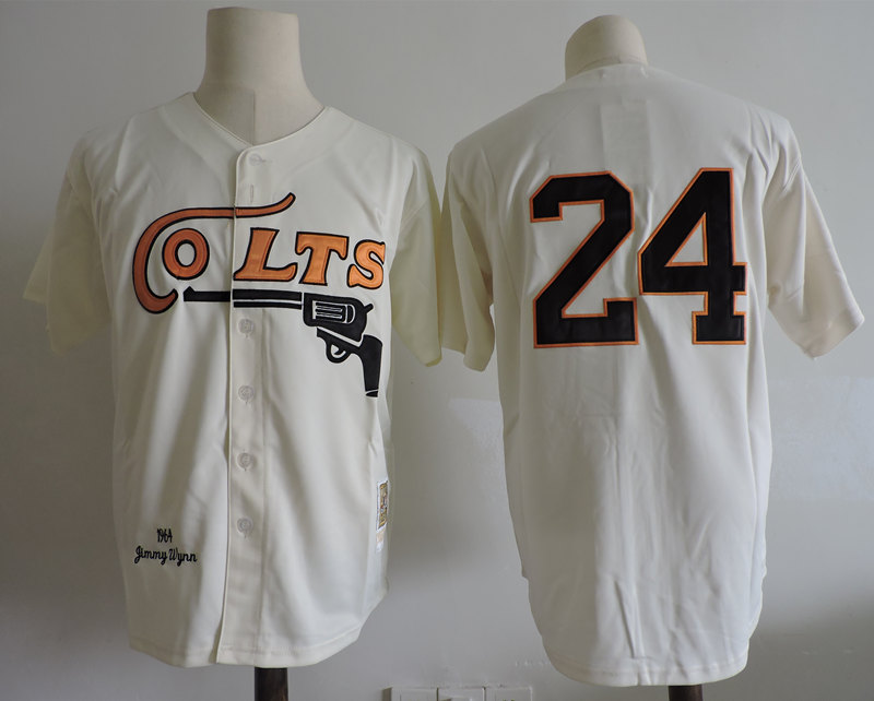 Mens Houston Colts 45s #24 Jimmy Wynn Cream Mitchell & Ness Throwback Baseball Jersey