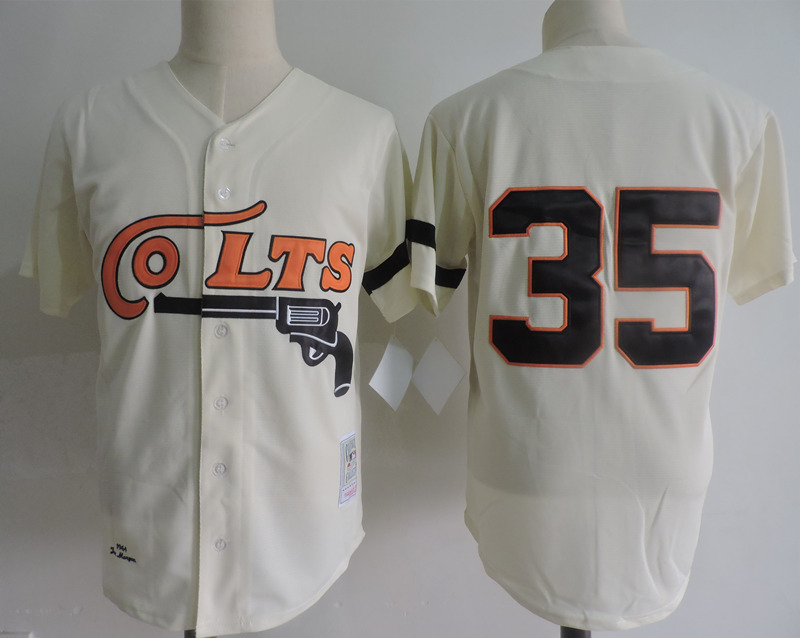 Mens  Houston Colt 45s #35 Joe Morgan Cream Mitchell & Ness Throwback Baseball Jersey