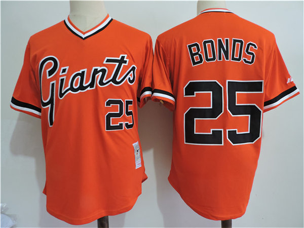 Men's San Francisco Giants #25 Barry Bonds Mitchell & Ness Orange Pullover Throwback Jersey