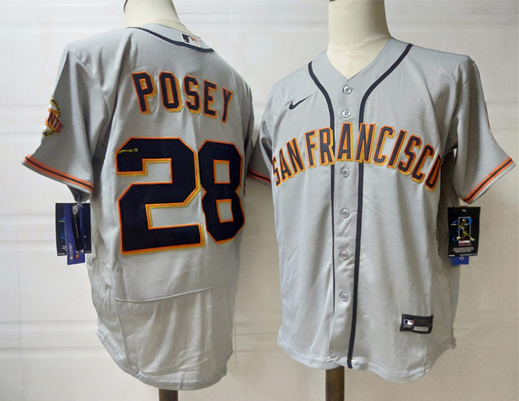 Men's San Francisco Giants #28 Buster Posey Nike Grey Road Flexbase Jersey