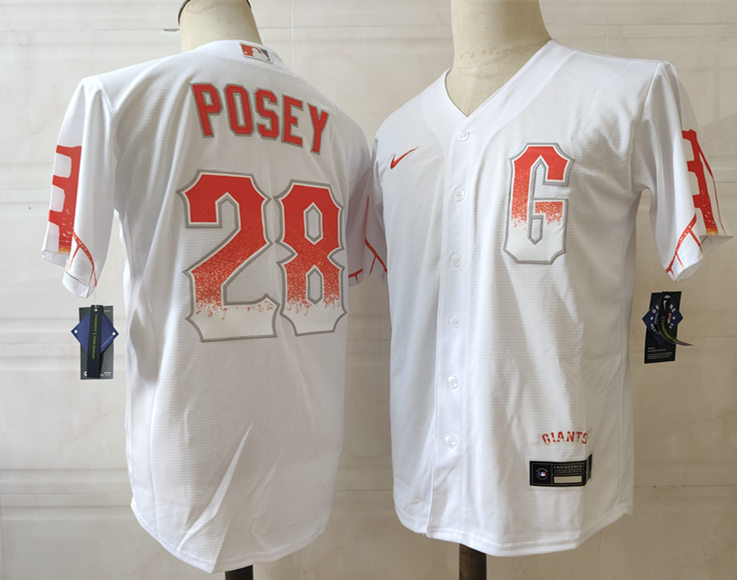 Mens San Francisco Giants #28 Buster Posey Nike White 2021 City Connect Jersey