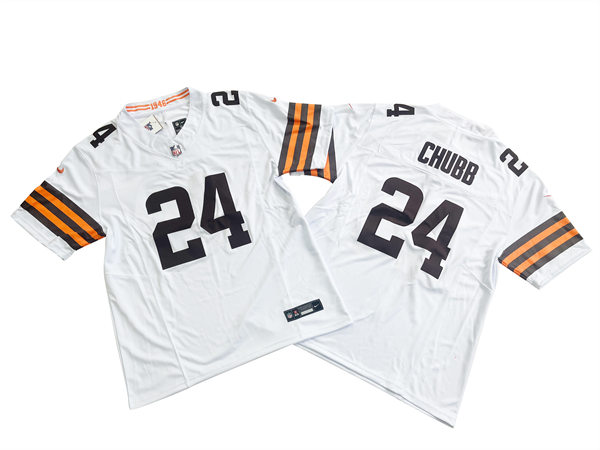 Men's Cleveland Browns #24 Nick Chubb Nike White 2023 F.U.S.E. Vapor Limited Jersey