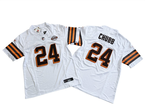 Mens Cleveland Browns #24 Nick Chubb Nike F.U.S.E. Vapor Limited White Retro 1946 75th Anniversary Jersey