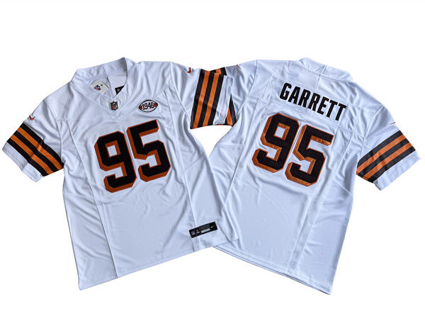 Mens Cleveland Browns #95 Myles Garrett Nike 2023 F.U.S.E. Vapor Limited White Retro 1946 75th Anniversary Jersey