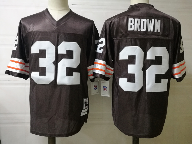 Mens Cleveland Browns #32 Jim Brown Mitchell&Ness Brown Throwback Jersey