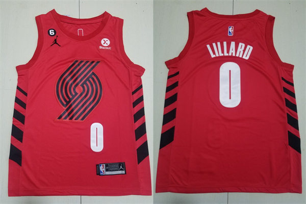 Mens Portland Trail Blazers #0 Damian Lillard Red 2022-23 Statement Edition Player Jersey