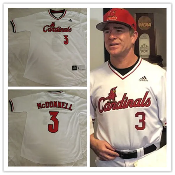 Louisville Cardinals #3 Dan McDonnell White Pullover Adidas College Baseball Jersey