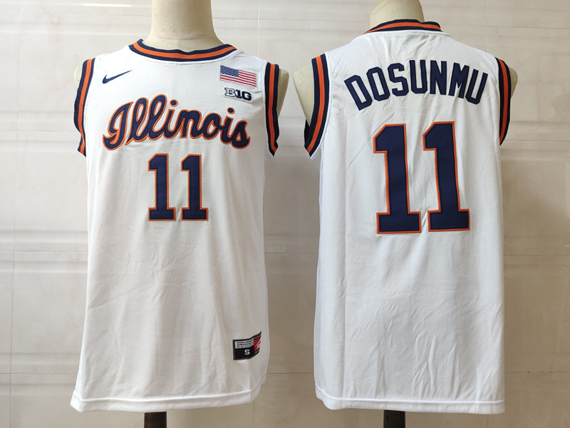 Men's Illinois Fighting Illini #11 Ayo Dosunmu  2020-21 White Retro Nike NCAA College Basketball Jersey