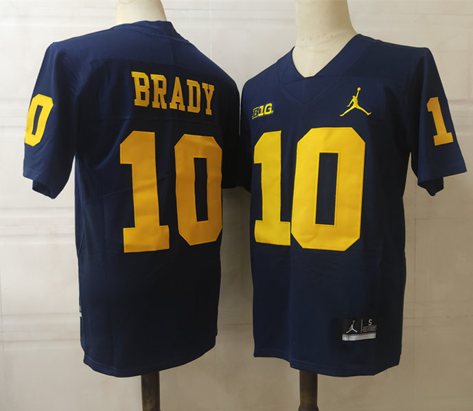 Men's Michigan Wolverines #10 Tom Brady Brand Jordan Navy NCAA College Football Jersey