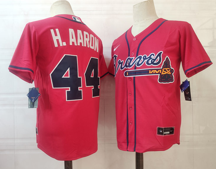 Men's Atlanta Braves Retired Player #44 Hank Aaron Nike Red Cool Base Jersey