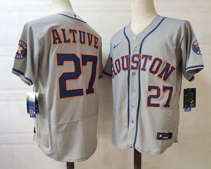 Mens Houston Astros #27 Jose Altuve Nike Gray Road Flexbase Jersey