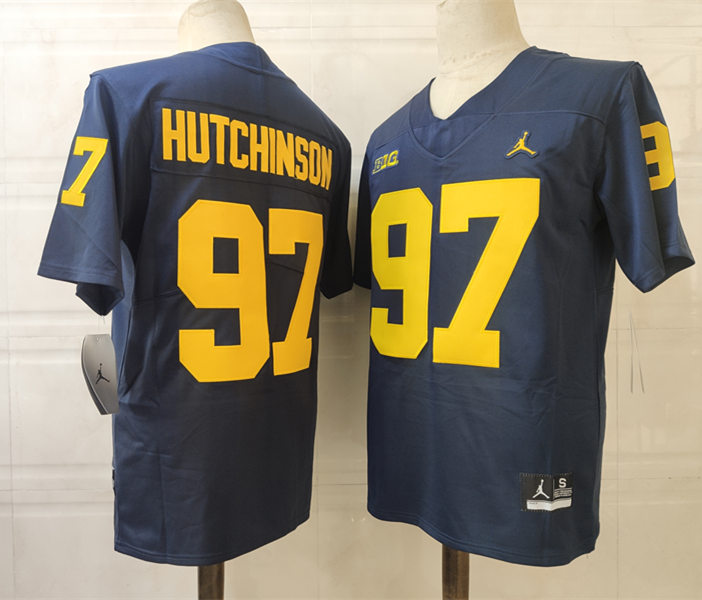 Mens Michigan Wolverines #97 Aidan Hutchinson Jordan Brand Navy College Football Game Jersey