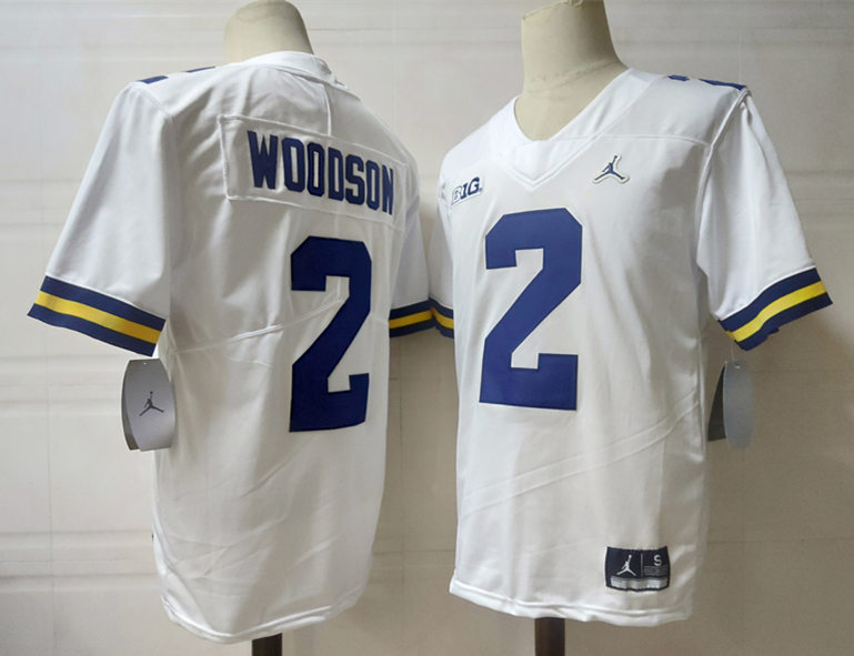 Men's Michigan Wolverines #2 Charles Woodson White Stitched College Football Brand Jordan NCAA Jersey