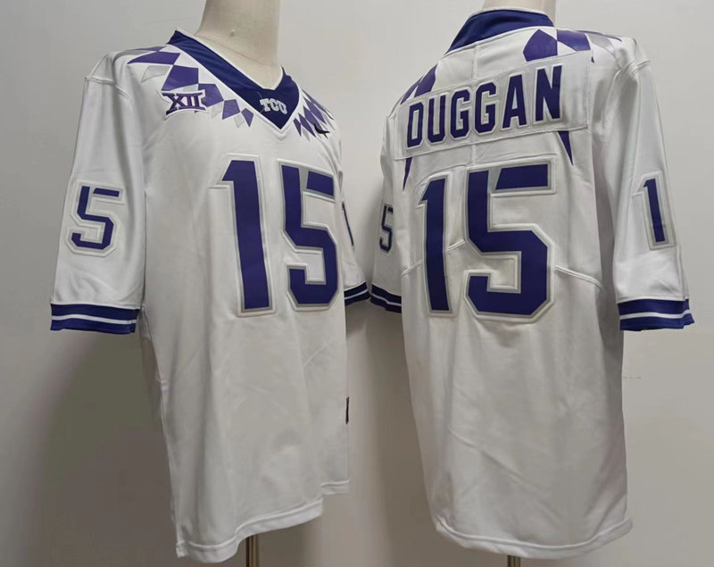 Mens TCU Horned Frogs #15 Max Duggan 2022 White College Football Game Jersey