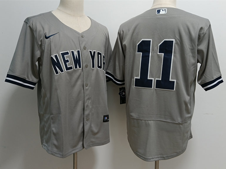 Mens New York Yankees #11 Anthony Volpe Nike Gray Road FlexBase Player Jersey