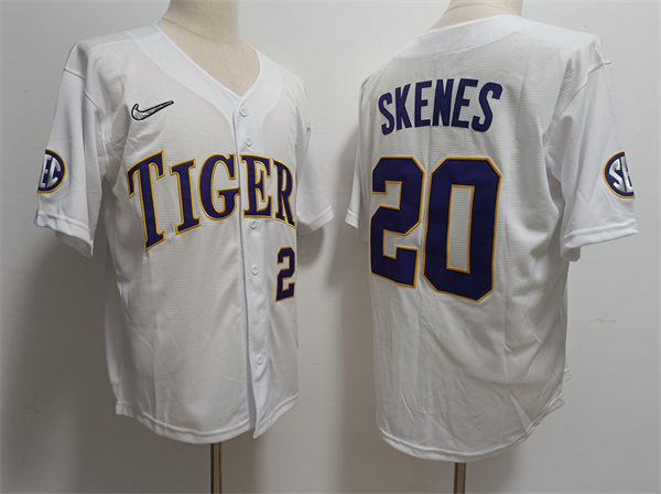 Mens Youth LSU Tigers #20 Paul Skenes White 2023 College Baseball World Series Jersey
