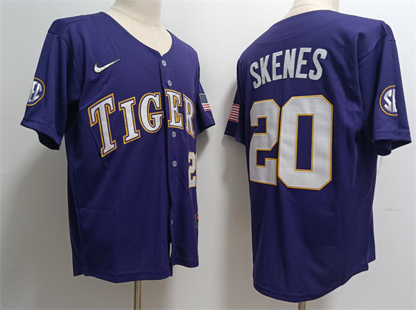 Mens Youth LSU Tigers #20 Paul Skenes Purple 2023 College Baseball World Series Jersey