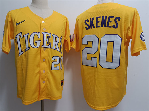 Mens Youth LSU Tigers #20 Paul Skenes Gold 2023 College Baseball World Series Jersey