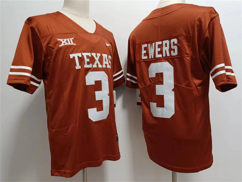 Men's Texas Longhorns #3 Quinn Ewers Nike 2022 Orange Football Game Jersey