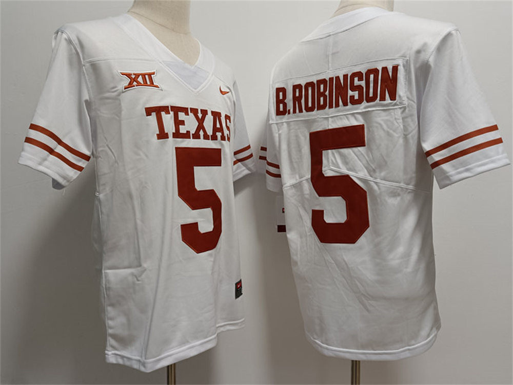 Men's Texas Longhorns #5 Bijan Robinson Nike White Football Jersey