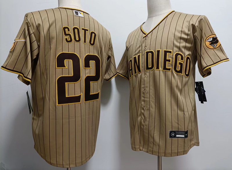 Mens San Diego Padres #22 Juan Soto Tan Brown Alternate CoolBase Jersey