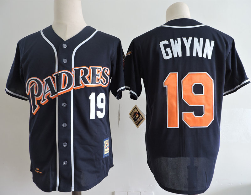 Men's San Diego Padres Retired Player #19 Tony Gwynn Navy Blue 1998 Throwback Jersey