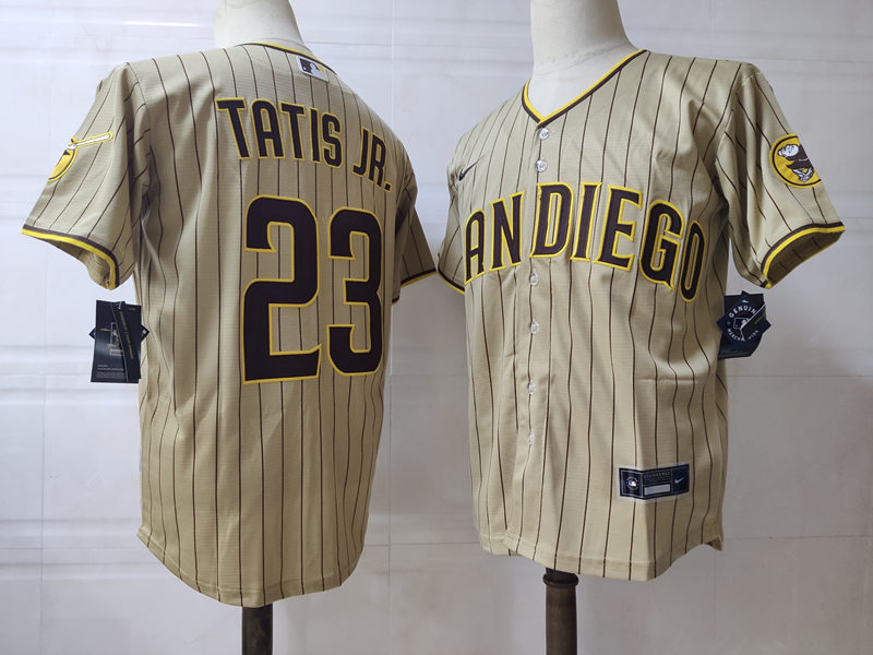 Mens San Diego Padres #23 Fernando Tatis Jr. Stitched Nike Tan Brown Alternate Coo Base Jersey