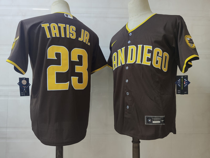 Men's San Diego Padres #23 Fernando Tatis Jr. Nike Brown Road Player Coo Base Baseball Jersey