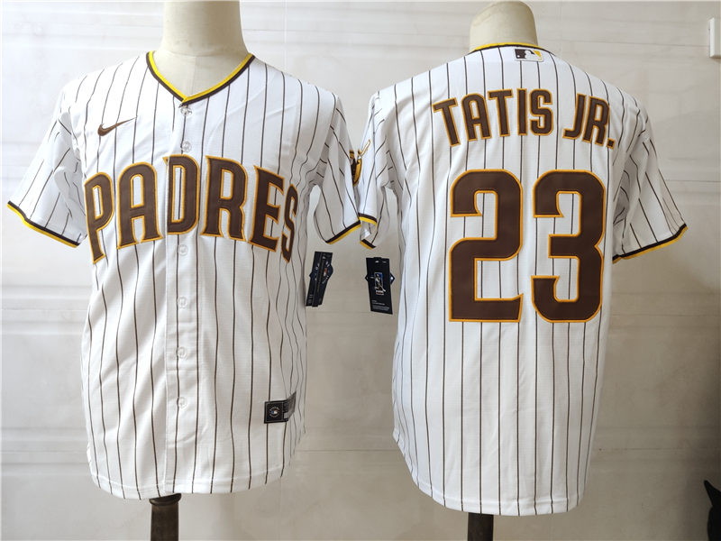 Men's San Diego Padres #23 Fernando Tatis Jr. Nike White Brown Home Coo Base Baseball Jersey