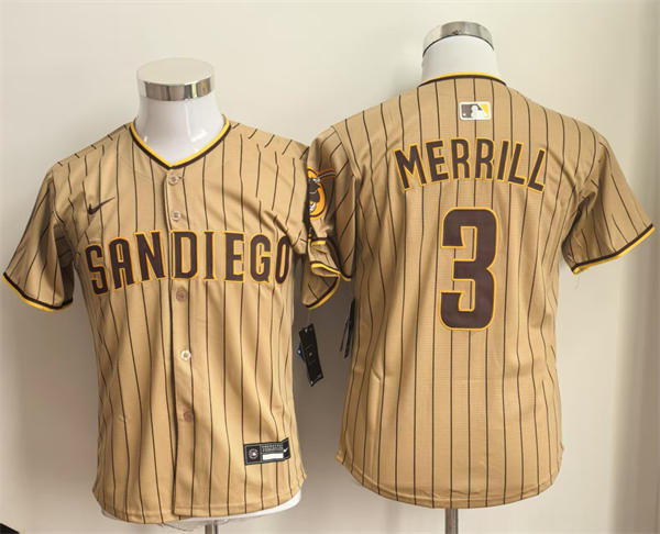 Youth San Diego Padres #3 Jackson Merrill Nike Alternate Khaki Limited Jersey