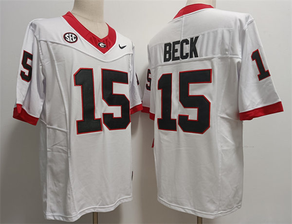 Mens Georgia Bulldogs #15 Carson Beck Nike 2023 F.U.S.E. Limited White College Football Game Jersey