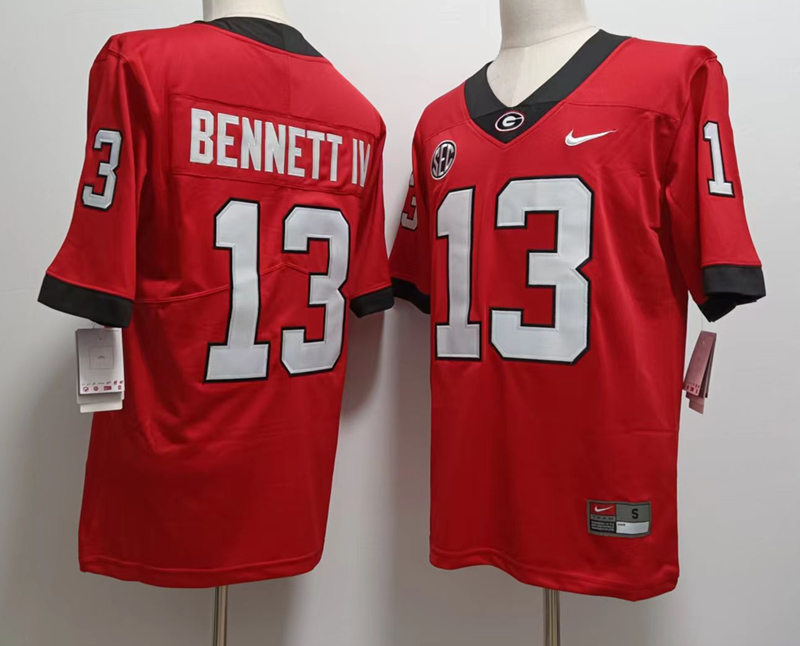 Mens Georgia Bulldogs #13 Stetson Bennett IV 2022 Red Home College Football Game Jersey