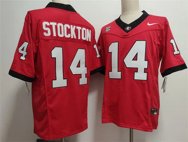 Mens Georgia Bulldogs #14 Gunner Stockton Red Home College Football Game Jersey