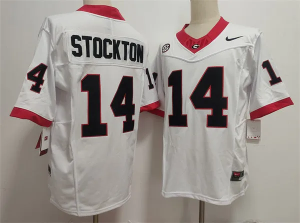 Mens Georgia Bulldogs #14 Gunner Stockton College Football Game Jersey White