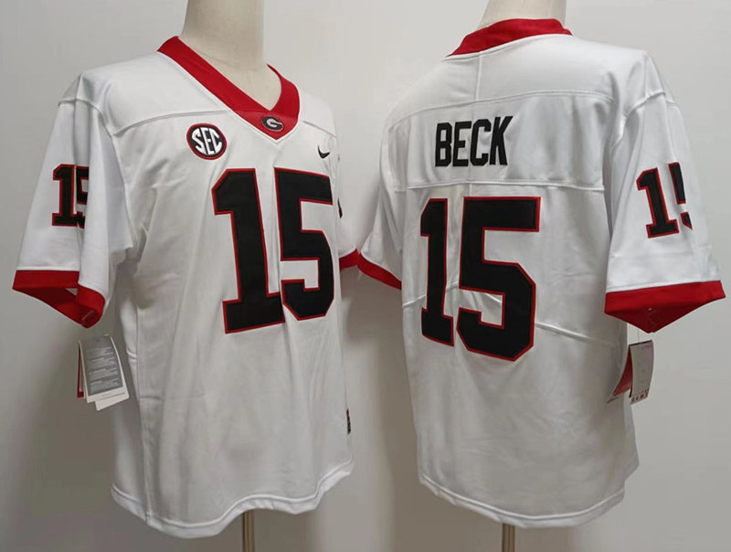 Mens Georgia Bulldogs #15 Carson Beck Nike White Football Jersey