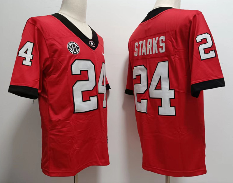Mens Georgia Bulldogs #24 Malaki Starks Red Home College Football Game Jersey