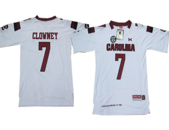 Mens South Carolina Gamecocks #7 Jadeveon Clowney White Under Armour NCAA Football Jersey