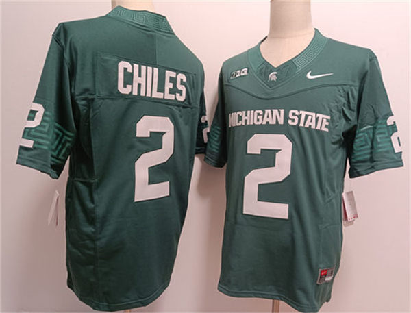 Mens Michigan State Spartans #2 Aidan Chiles 2024 Green Alternate Football Game Jersey