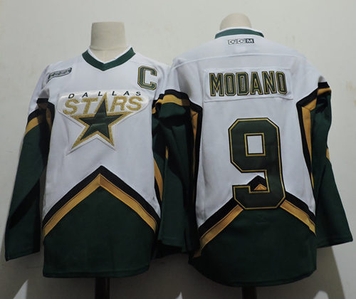 Men's Dallas Stars #9 MIKE MODANO 2005 CCM White/Green Throwback NHL Jersey Size S-3XL