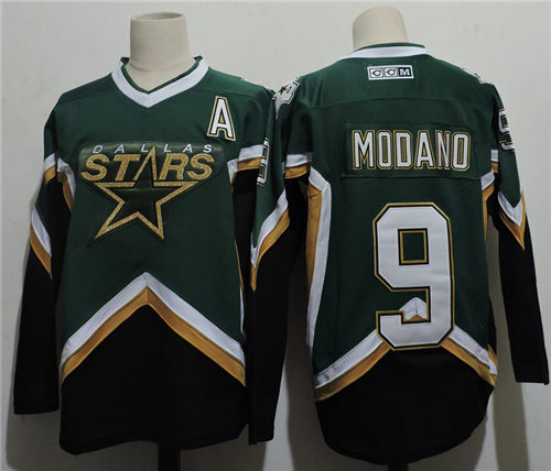 Men's Dallas Stars #9 MIKE MODANO 1999 CCM Green/Black Throwback NHL Jersey Size S-3XL