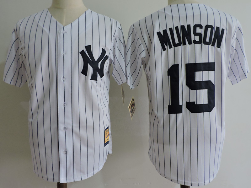 Men's New York Yankees #15 Thurman Munson 1929 White Throwback Jersey