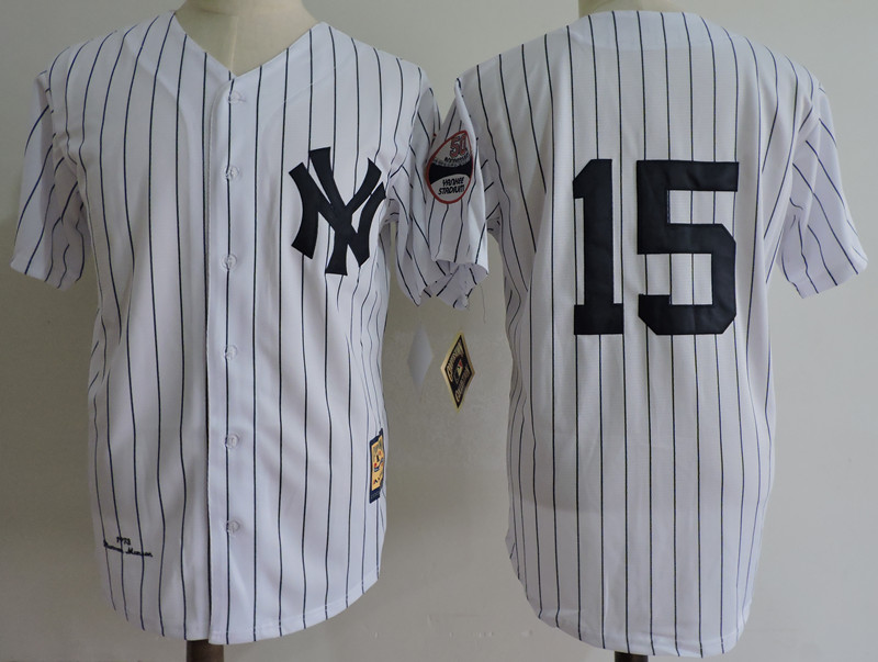 Men's New York Yankees #15 THURMAN MUNSON White Cooperstown Collection Throwback Jersey