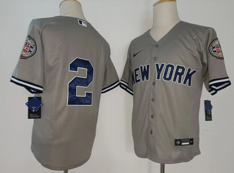 Mens New York Yankees #2 Derek Jeter Nike Gray Cool Base MLB 2020 HOF Jersey